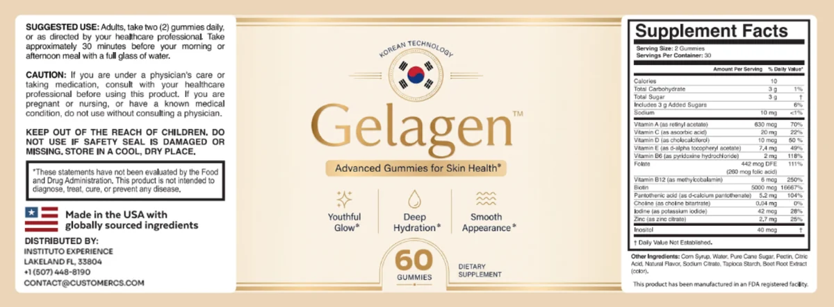 Gelagen supplement facts label